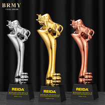 2021 metal cow trophy customized bull Honors Advanced workers lettering trophy souvenir