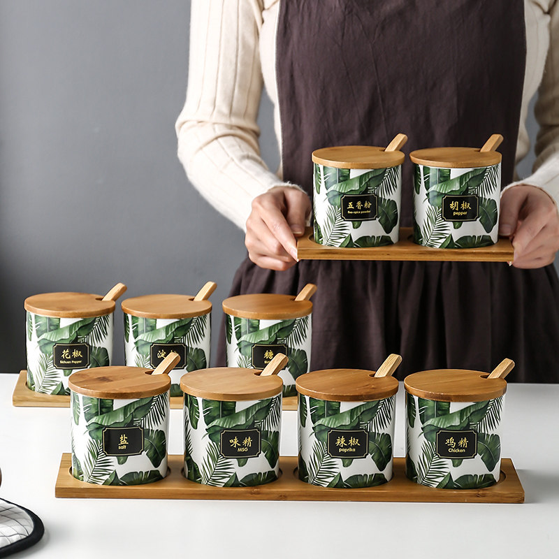 Kitchen Nordic Ceramic Concort Box Concort Box Household Salt-flavored Gum Combined Configuration Can Set