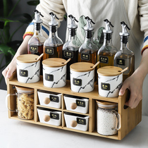 Nordic style ceramic seasoning box set oil bottle combination household double-layer sealed tank seasoning tank Salt tank seasoning bottle