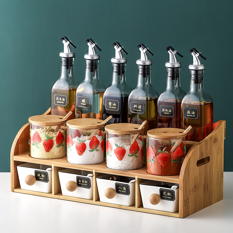 Day Style Glass Sauce box Strawberry Sauce Bottle Sauce Bottle Suit Oil Bottle Jug Salt Jars Kitchen Supplies Shelve