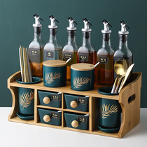 Nordic household ceramic seasoning box Glass seasoning bottle set Soy sauce bottle Vinegar bottle Kitchen seasoning jar combination package
