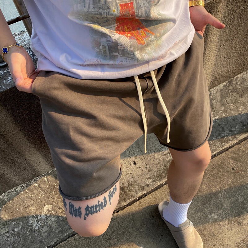 Micrapis American Street Style Washed Vintage Shorts Unisex Loose Versatile Sports Shorts Solid Color Shorts Knee-Length Shorts