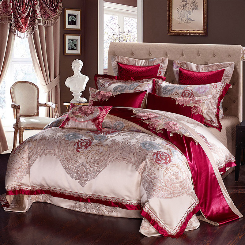 Marriage four-piece cotton cotton wedding four-piece wedding bed European luxury high-end red wedding bedding