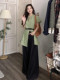 日杂文艺风绿色连衣裙子女夏季新款叠穿条纹衬衫裙设计感精致短裙