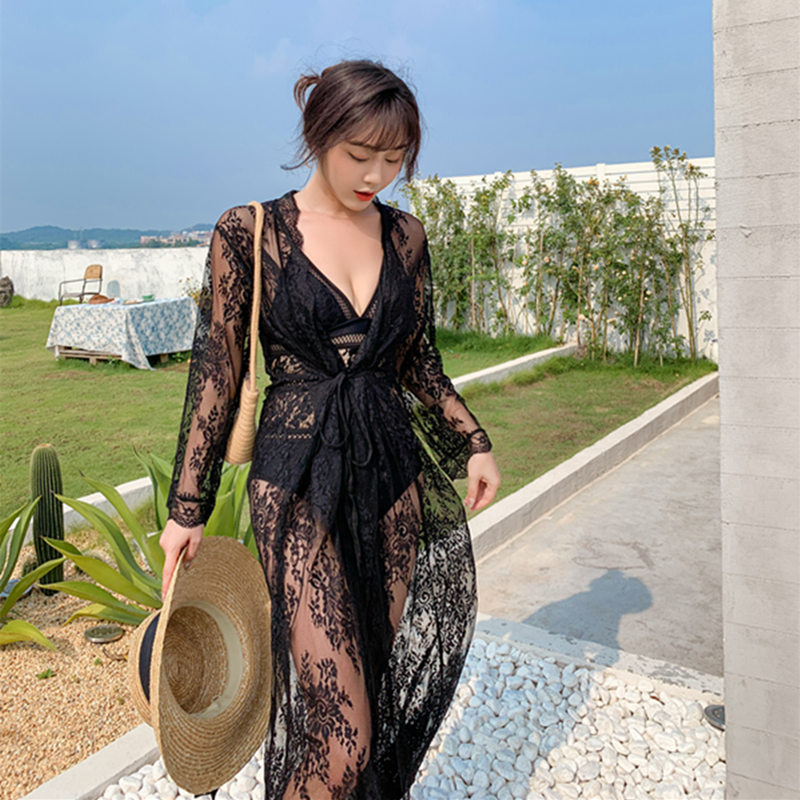 Seaside holiday sunscreen Launched Sexy Lace Spa Jacket Swimsuit External Hitchhiking Bikini Hooded Sweatshirt Dress