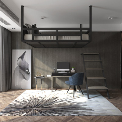 Iron Art High Rack Bed Small Family Type Loft Bed Lower Table Home Adult Provincial Space Up And Down Bed And Suspended Bed-Taobao