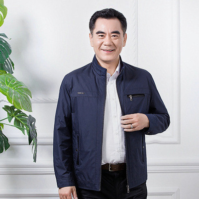 爸爸春装外套薄款夹克商务休闲中老年人爷爷中年男老人夹克衣服