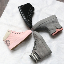 People-oriented cotton shoes for girls flat bottom warm Korean version of the tide wild girl student junior high school students velvet high-top canvas shoes