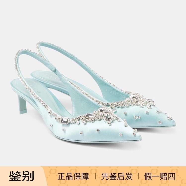 Brand New Genuine Gucci Rhinestone-Decorated Satin Slingback High-Heeled Sandals for Women 812187