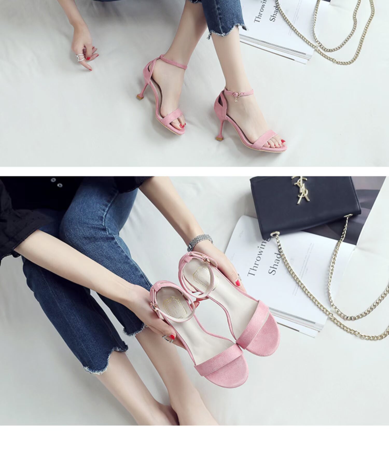 Mùa hè 2019 khóa từ mới với giày cao gót nhỏ tươi phiên bản Hàn Quốc đẹp với giày đế xuồng hình mèo với dép nữ dép havaianas đính đá