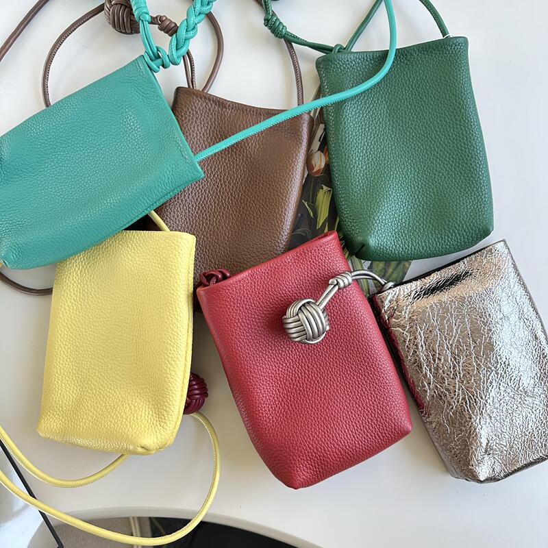 Spring and Summer New Korean Style First-Layer Cowhide Mobile Phone Bag Dopamine Mini Cross-Body Lychee Pattern Vertical Genuine Leather Small Bag Spring and Summer New Korean Style First-Layer Cowhide Mobile Phone Bag Dopamine Mini Cross-Body Lychee Pattern Vertical Genuine Leather Small Bag
