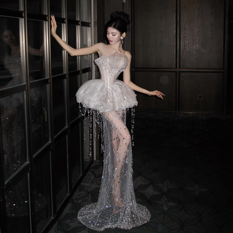 Dreamy Fairy Evening Dress, Sweet Petite Birthday Party Strapless Dress, High-End Elaborate Bridal Toast Dress