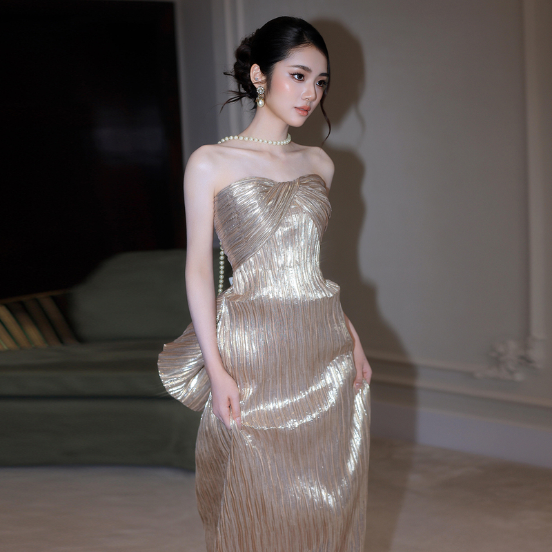 Toast Dress, Bride's French-Style High-End Light Luxury Slim-Fit Hostess Long Dress, Banquet Strapless Robe, Engagement Evening Dress Toast Dress, Bride's French-Style High-End Light Luxury Slim-Fit Hostess Long Dress, Banquet Strapless Robe, Engagement Evening Dress