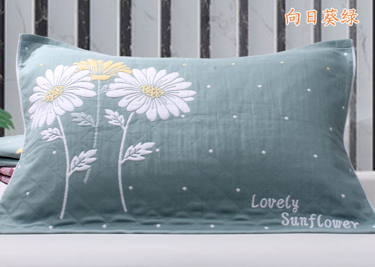 Cặp gạc bông nghệ thuật đôi sinh viên người lớn bốn mùa thoáng khí đôi mềm mại và thoải mái để tăng khăn gối ba lớp vỏ ga gối