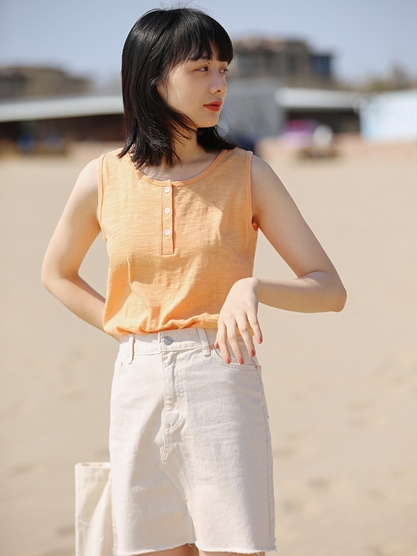 花吉A042港味复古纯棉无袖内搭宽松针织背心女百搭外穿潮上衣夏