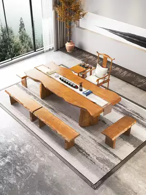 Solid Wood large board log tea table coffee table desk desk tea table and chair combination new Chinese tea table home long strip table