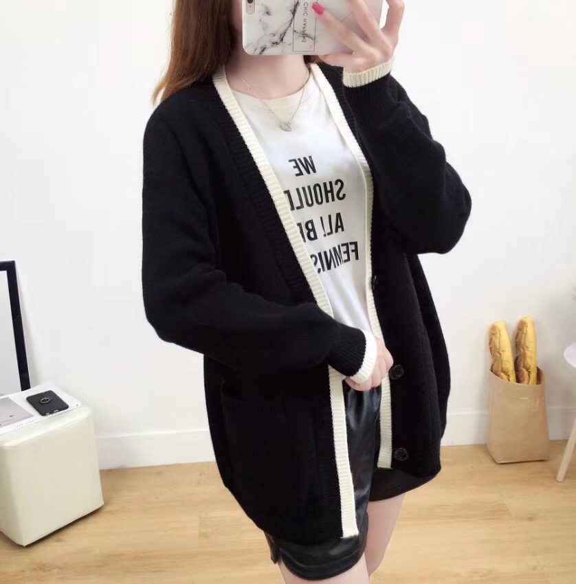 Mùa thu và mùa đông đan áo khoác cardigan 2018chic gió Hàn Quốc phiên bản của hoang dã V-Cổ cao đẳng gió màu phù hợp với áo len bên ngoài áo len nữ đẹp