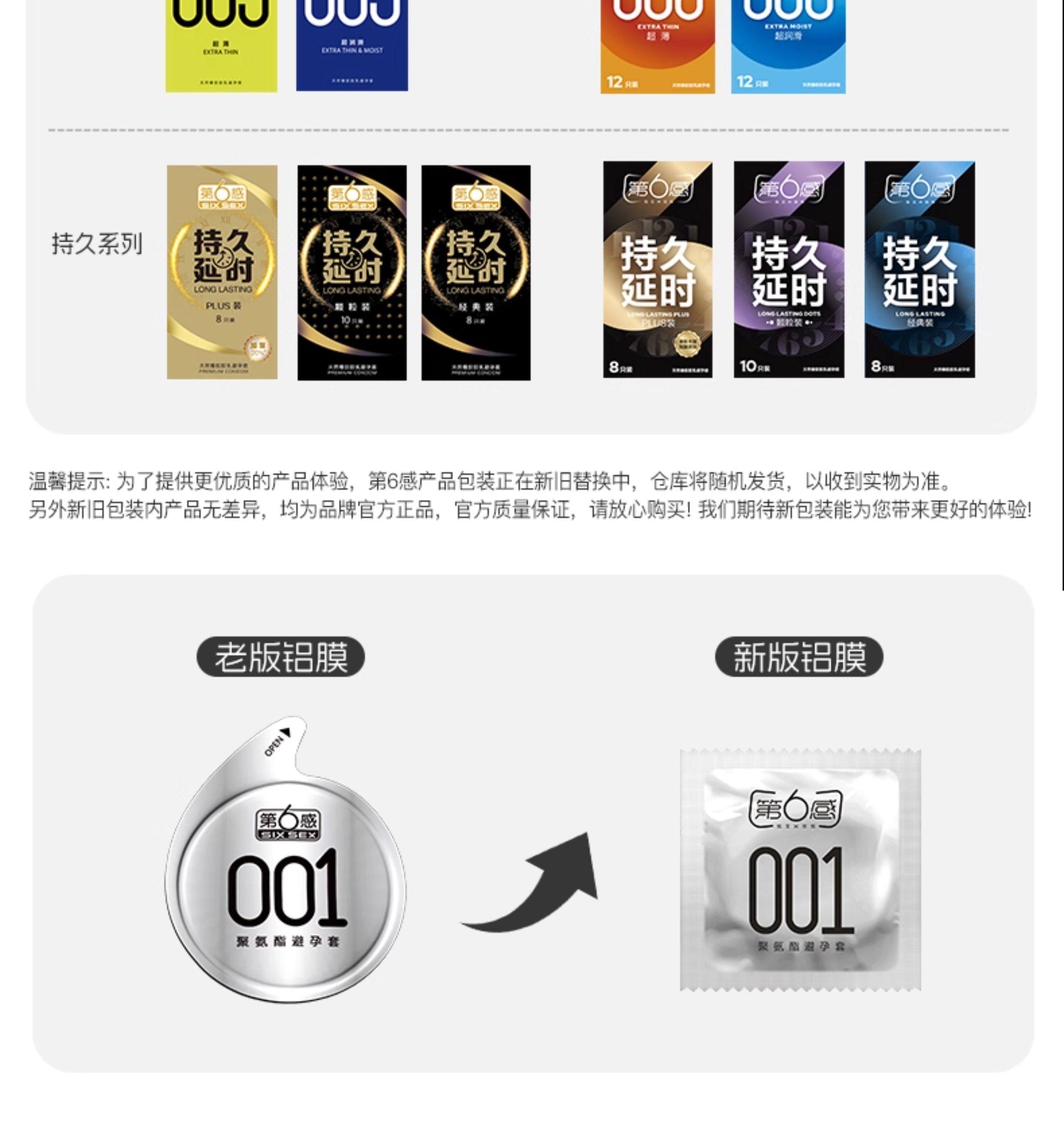 【中国直邮】 第六感 001避孕套 超薄裸入安全套套男用持久神器byt 共8只