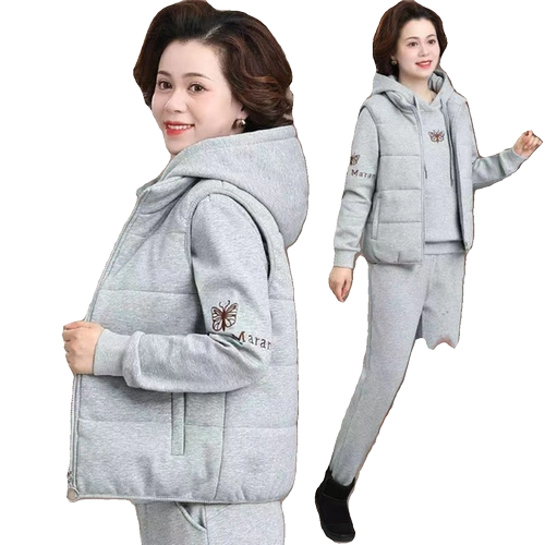 Демисезонный жилет для матери, комплект для пожилых людей, спортивный защищающий от холода спортивный костюм, пуховик, куртка, 3 предмета, для среднего возраста