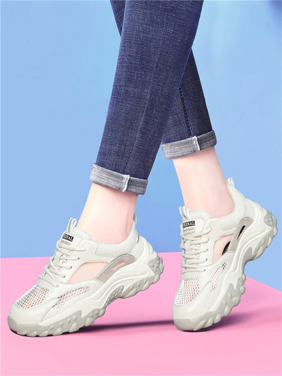 Genuine Leather Sandals for Women 2026 New Summer Outdoor White Shoes Hollow Dad Shoes Mesh Breathable Sports Casual Shoes