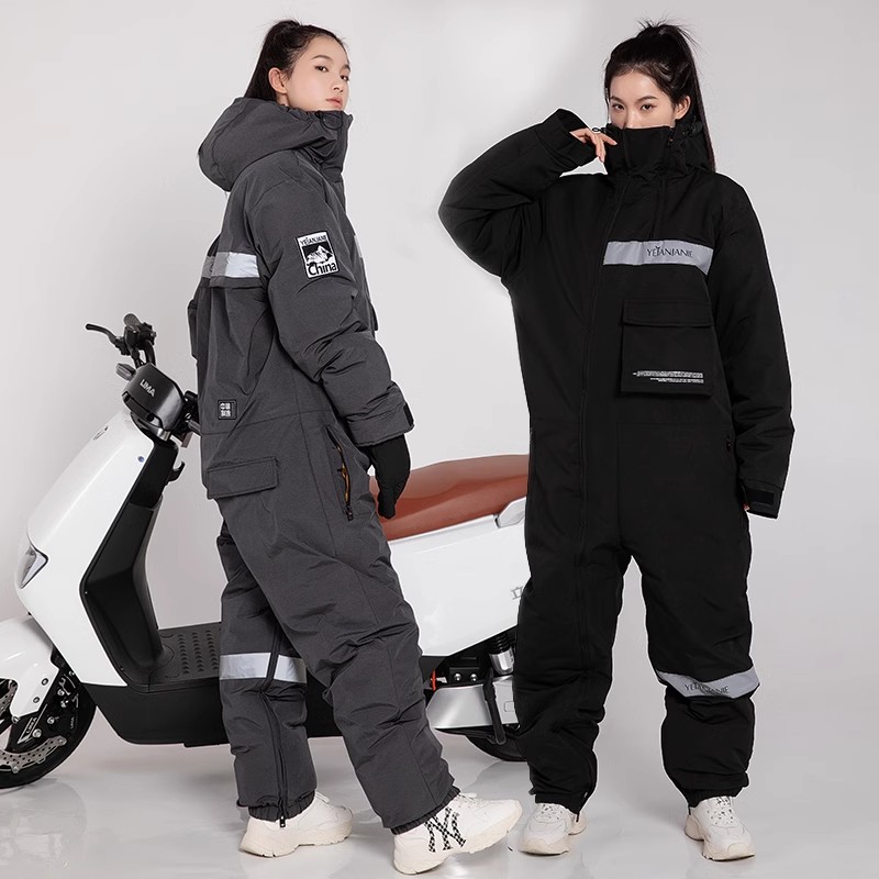 Male and female riding motorcycle riding Locomotive Clothes Conjoined Suit Winter Plus Suede Thickened anti-wind and chill-proof warm-Taobao