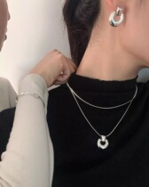 New Moon Dental Necklace Necklace Copper - plated Light Luxury Double - layer Clock chain