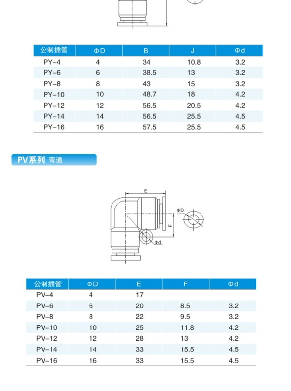 PU thẳng khí quản khớp cắm nhanh nhựa PE tee PG đường kính thay đổi khớp nhanh PY PV khuỷu tay khí nén 8mm ống nối nhanh khí nén nối khí nén