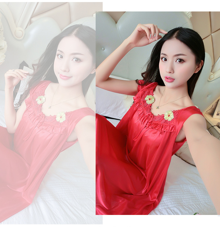 Đồ ngủ của phụ nữ ngắn tay kích thước lớn băng dài lụa mùa hè chất béo MM nightdress lỏng sexy mang thai phụ nữ mang thai nightdress sling