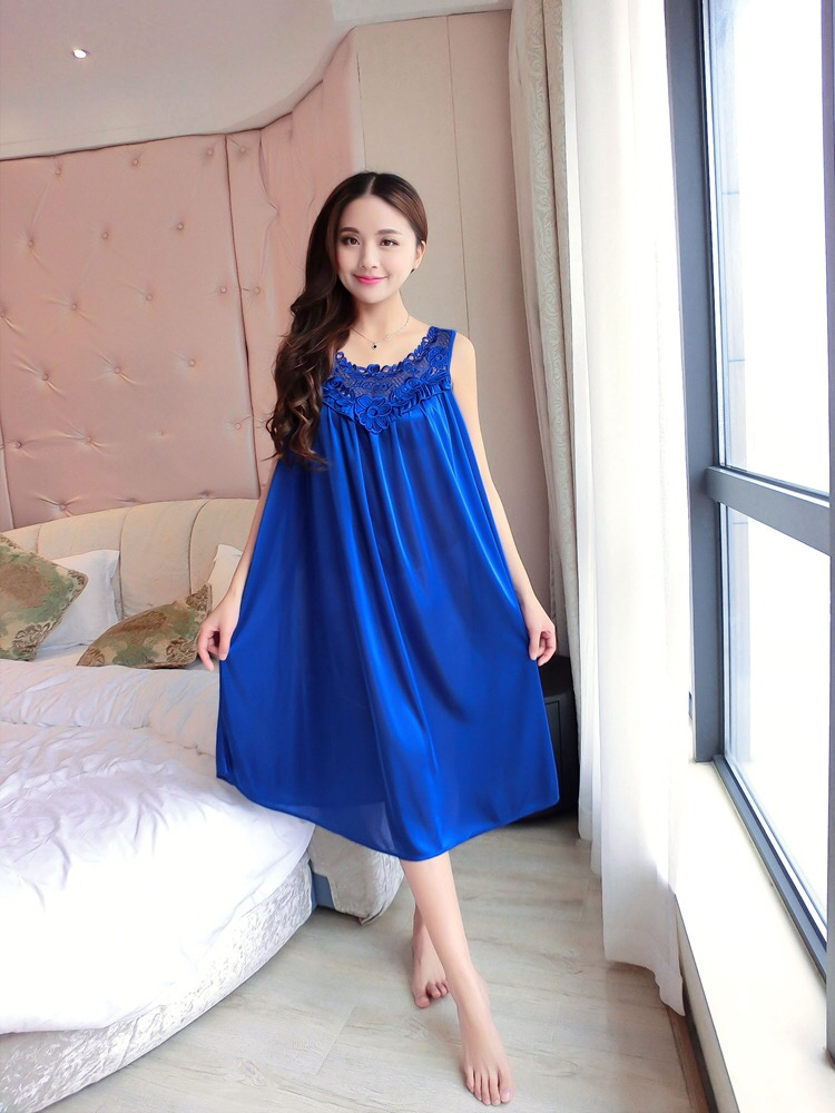 Đồ ngủ của phụ nữ ngắn tay kích thước lớn băng dài lụa mùa hè chất béo MM nightdress lỏng sexy mang thai phụ nữ mang thai nightdress sling