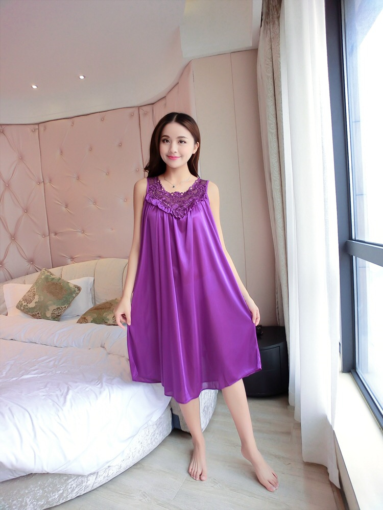 Đồ ngủ của phụ nữ ngắn tay kích thước lớn băng dài lụa mùa hè chất béo MM nightdress lỏng sexy mang thai phụ nữ mang thai nightdress sling