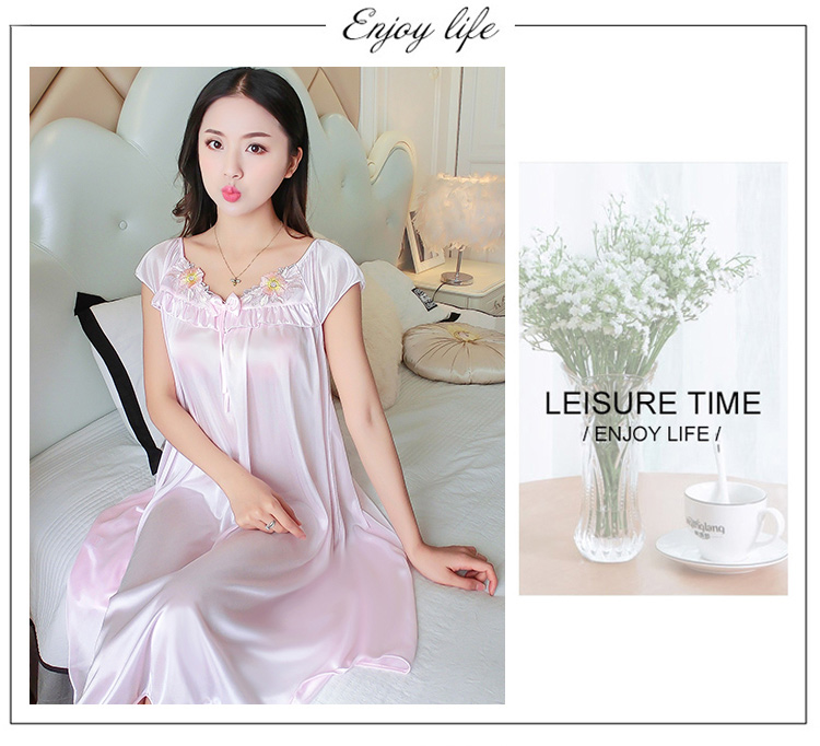 Đồ ngủ của phụ nữ ngắn tay kích thước lớn băng dài lụa mùa hè chất béo MM nightdress lỏng sexy mang thai phụ nữ mang thai nightdress sling