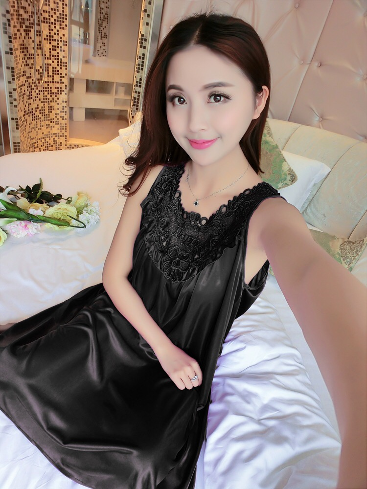 Đồ ngủ của phụ nữ ngắn tay kích thước lớn băng dài lụa mùa hè chất béo MM nightdress lỏng sexy mang thai phụ nữ mang thai nightdress sling