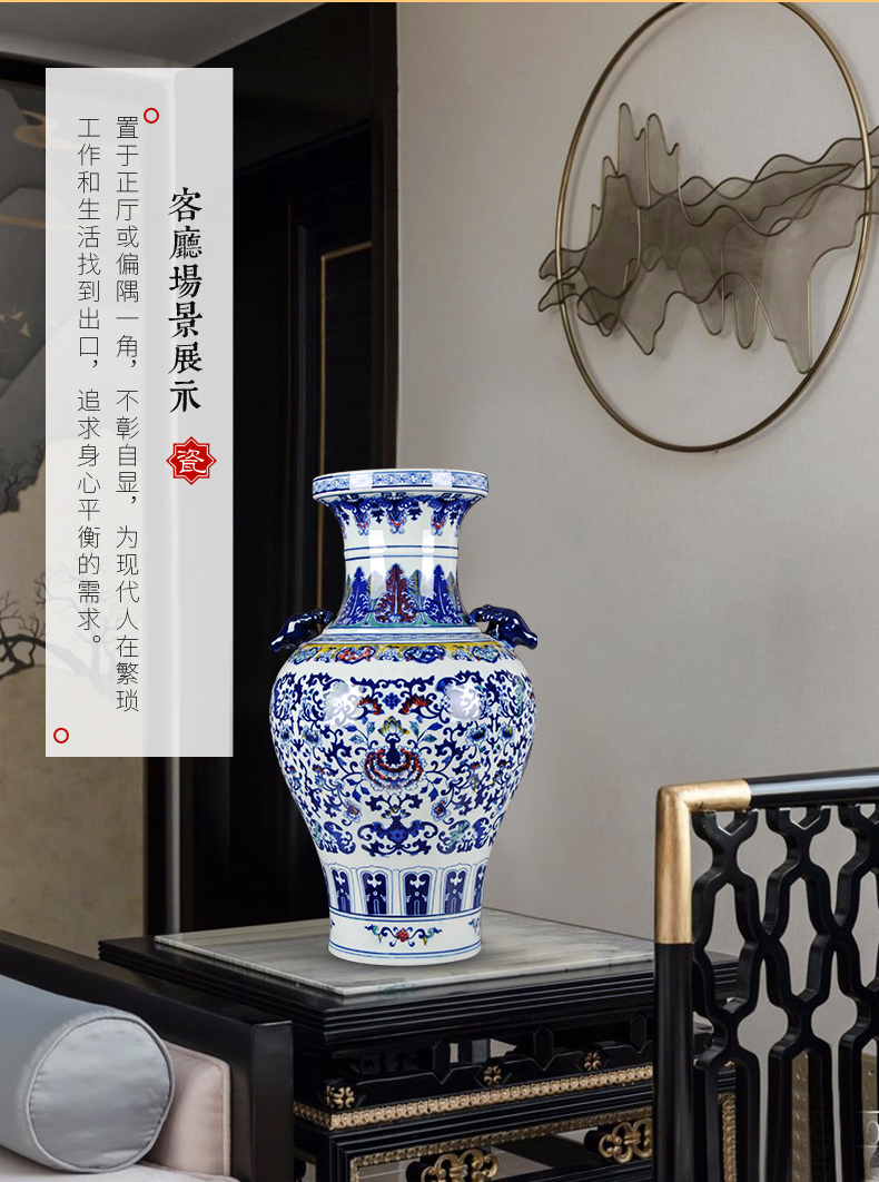 Jingdezhen ceramic blue and white porcelain vase sitting room place large antique Chinese style household decoration decorative vase