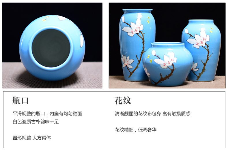 Jingdezhen ceramic vases, three - piece suit of new Chinese style household decorations furnishing articles household flower arranging dried flowers of modern living room