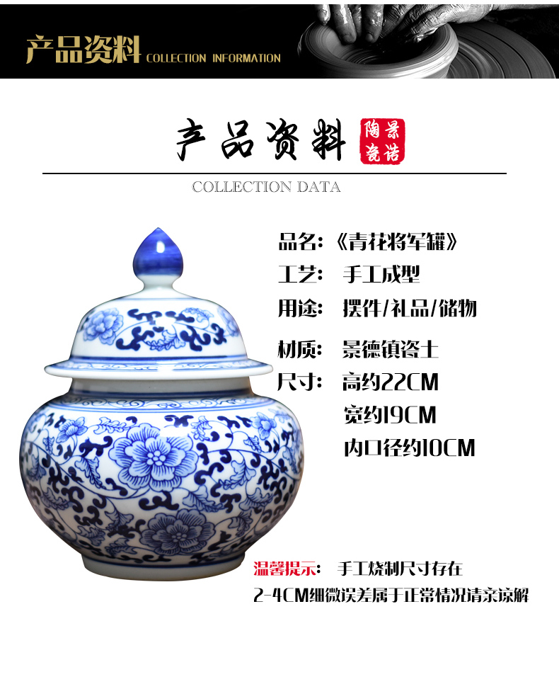 Jingdezhen ceramics vase general antique blue and white porcelain jar storage tank I household adornment furnishing articles process