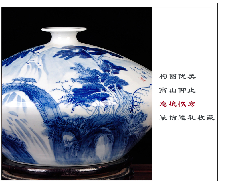 Jingdezhen blue and white ceramics hand - made of new Chinese style living room home TV ark adornment vase furnishing articles set arranging flowers