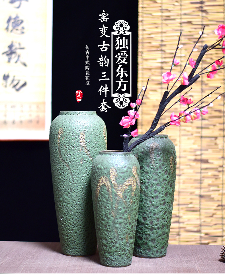 Jingdezhen coarse some ceramic pot pottery three - piece antique vase to restore ancient ways small and pure and fresh, vases, flower arranging furnishing articles in the living room