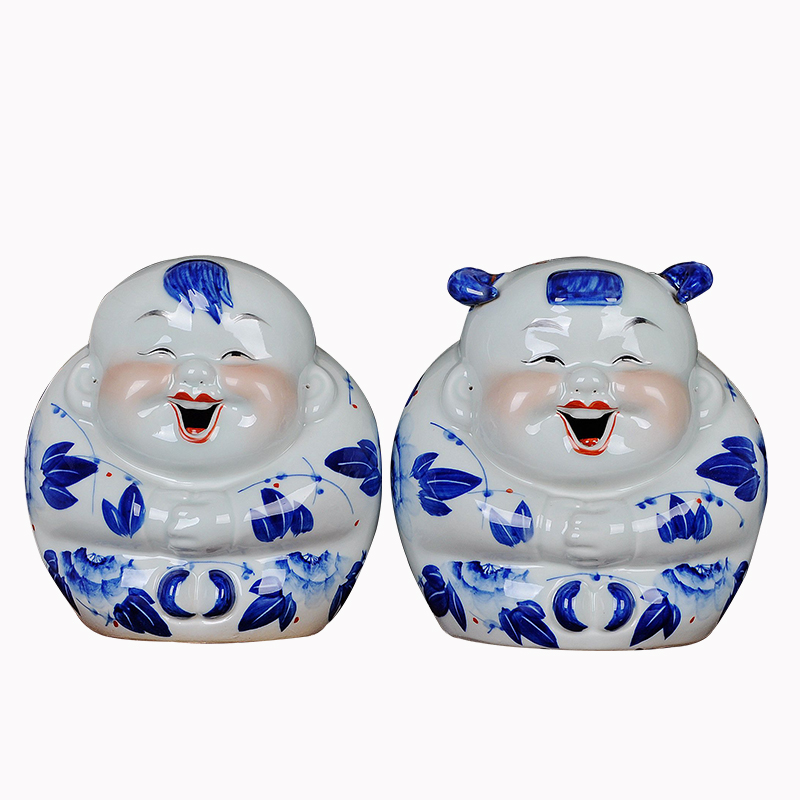 Jingdezhen blue and white porcelain ceramic dolls household adornment ark hotel office furnishing articles hand - made of fuwa