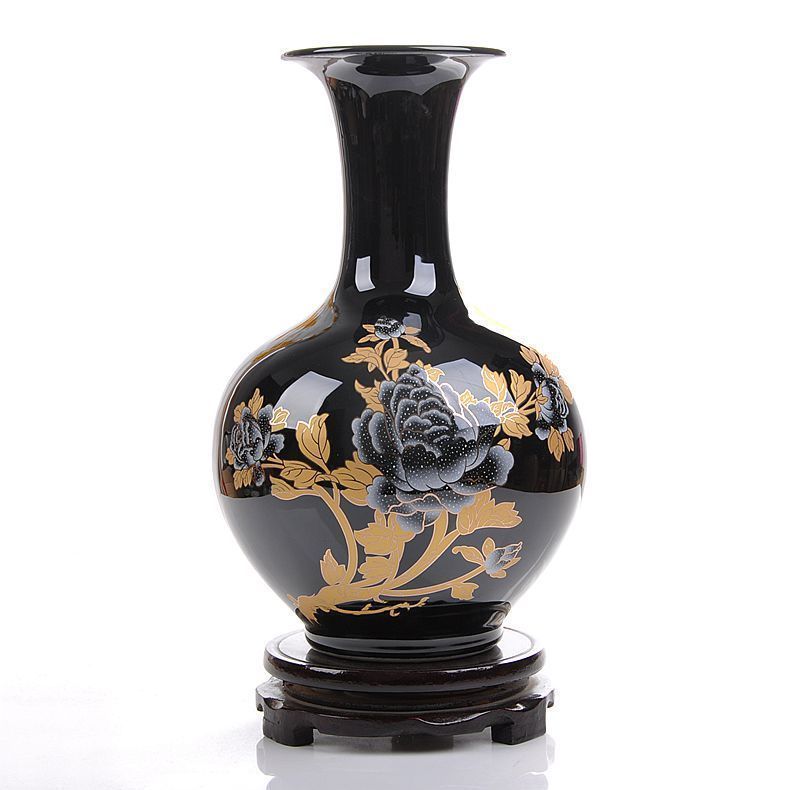 Jingdezhen ceramics black vase peony I vogue of new Chinese style household furnishing articles decoration decorate the living room