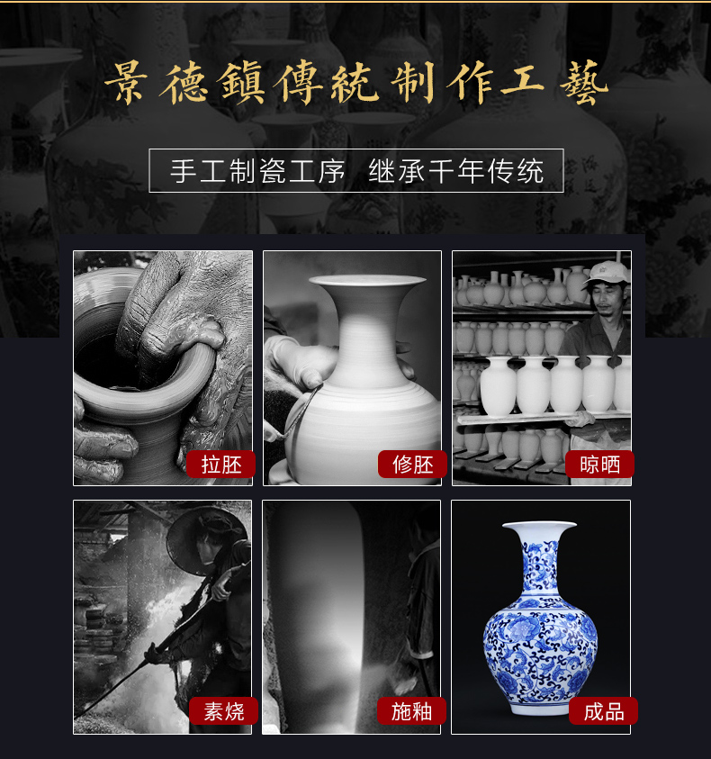Jingdezhen ceramic blue and white porcelain vase sitting room place large antique Chinese style household decoration decorative vase