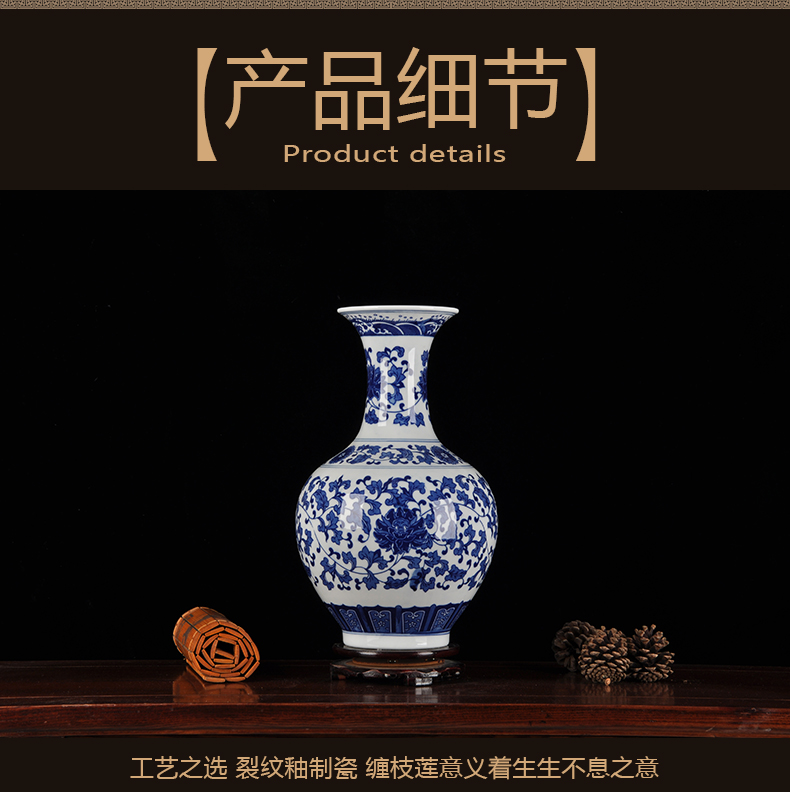 Blue and white porcelain of jingdezhen ceramics decoration vase classical home furnishing articles of new Chinese style household adornment handicraft