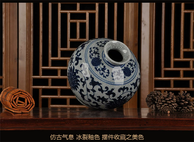 Jingdezhen gốm sứ màu xanh và trắng Trung Quốc trang trí nhà hàng thủ công cổ chính thức lò đá nứt trang trí bình lựu - Trang trí nội thất