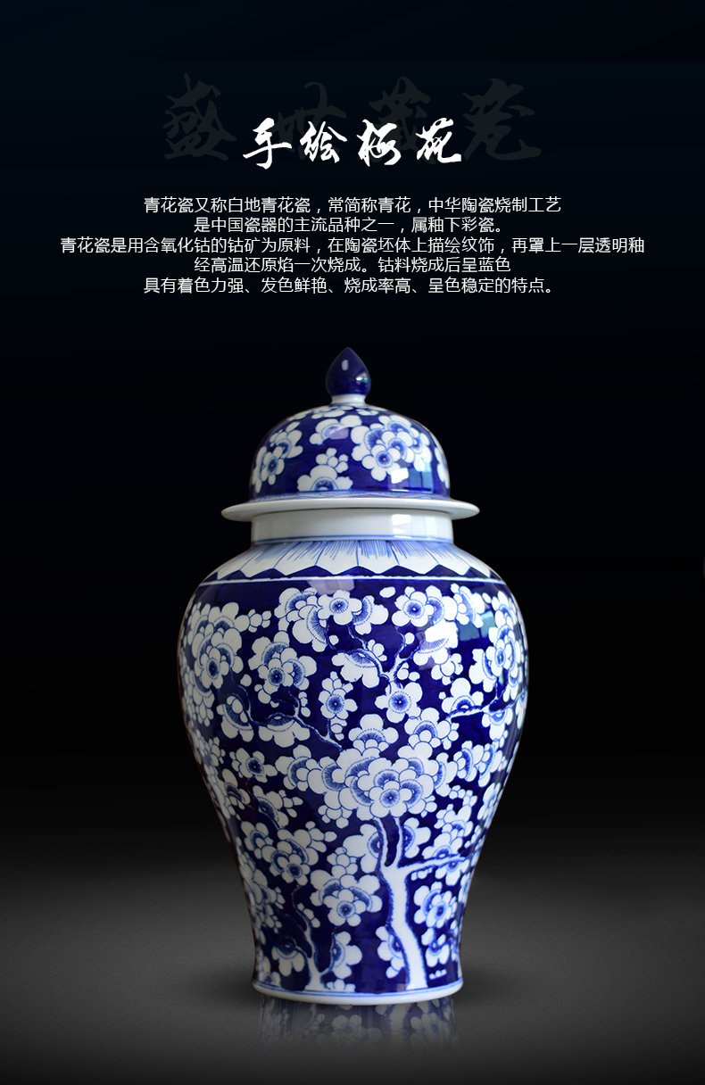 Jingdezhen ceramics vase hand - made general antique blue and white porcelain jar storage tank household craft ornaments furnishing articles