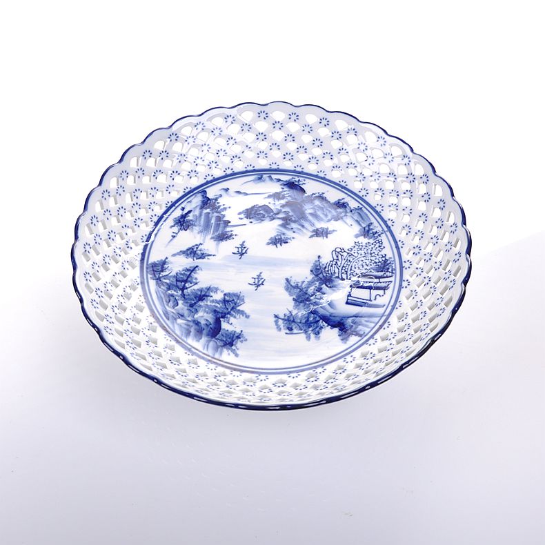 Blue and white porcelain is hollow - out the fruit bowl creative household adornment ornament sitting room place bowls