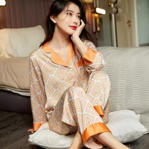 Шелковая осенняя пижама, тонкий лонгслив, комплект, популярно в интернете, изысканный стиль