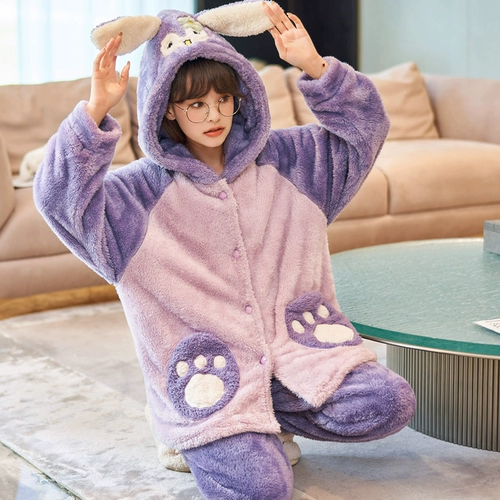 Демисезонная фланелевая бархатная утепленная мультяшная пижама, милый коралловый бархатный комплект, большой размер
