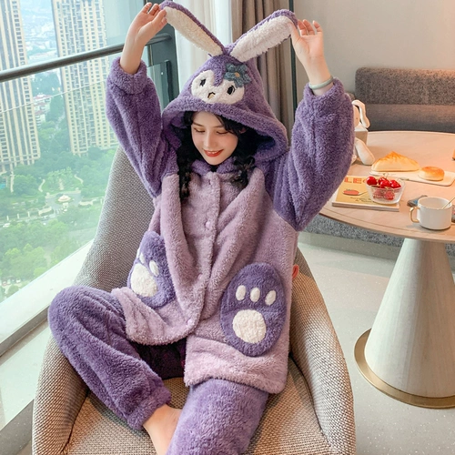 Демисезонная фланелевая бархатная утепленная мультяшная пижама, милый коралловый бархатный комплект, большой размер