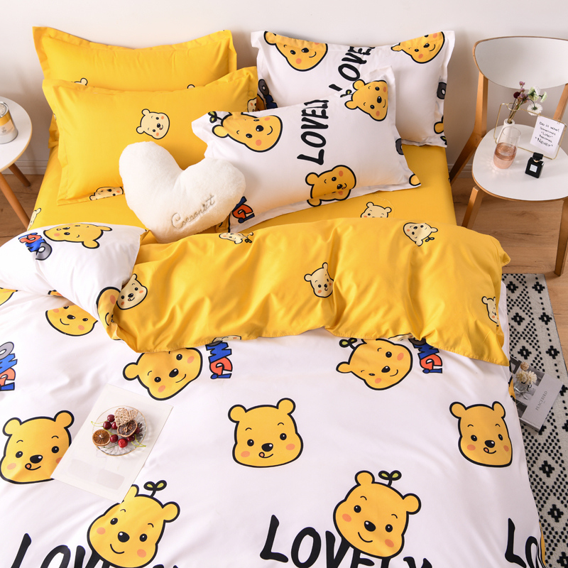 Cartoon anime four-piece set cute animal net red quilt cover sheet student dormitory three-piece set boy girl children