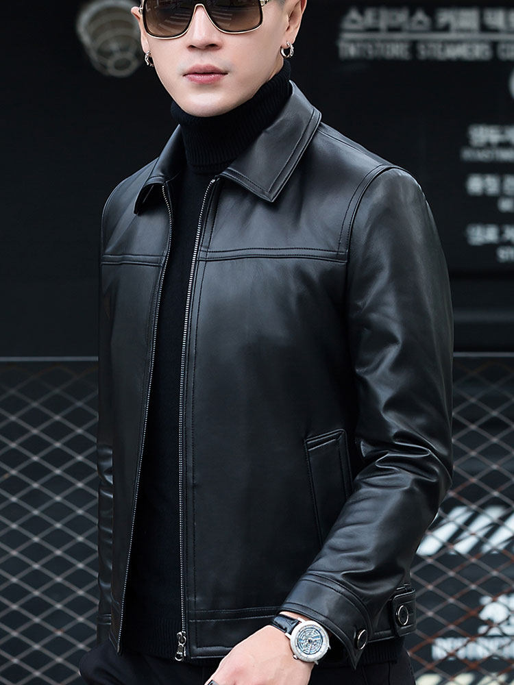 Pizhuang leather men's leather sheepskin Haining 2020 new leather jacket middle-aged sheepskin jacket spring thin section