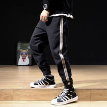  Autumn casual pants mens elastic loose large size drawstring pants fat three-piece sports trend harem pants increase